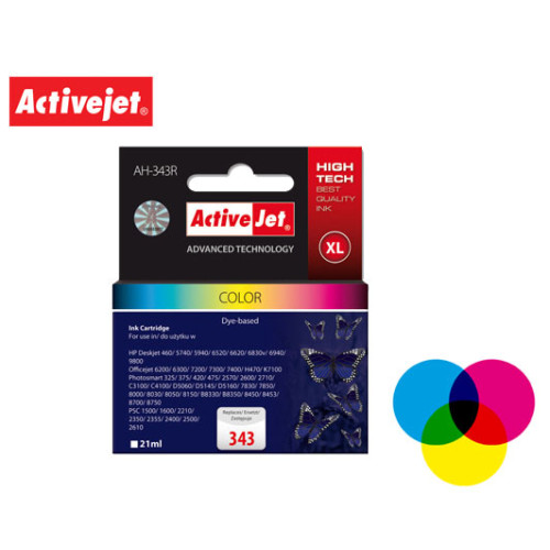 ΜΕΛΑΝΙ ΣΥΜΒΑΤΟ HP C8766EE 343XL 21ml COLOR C3100, C3110, C3125, C3135, C3140, C3150, C3180 ACTIVEJET 