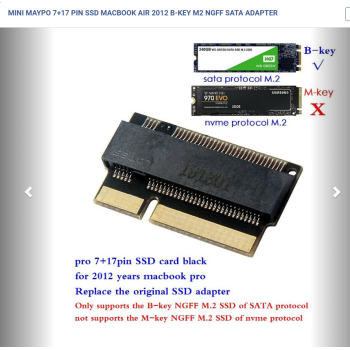 mini μαυρο 7+17 pin ssd macbook air 2012 B-key M2 NGFF sata adapter