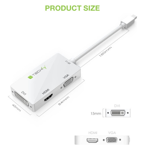 Techly IADAP MDP-COMBOF12 Προσαρμογέας 3 σε 1 Mini DisplayPort (Thunderbolt) σε HDMI / DVI / VGA