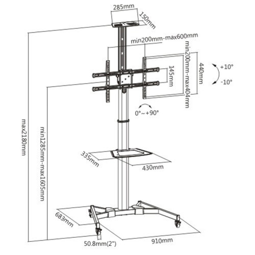 TECHLY ICA-TR46 ΤΡΟΧΗΛΑΤΗ ΒΑΣΗ ΓΙΑ ΤΗΛΕΟΡΑΣΗ LED/LCD 37 "-70" ΜΑΥΡΗ