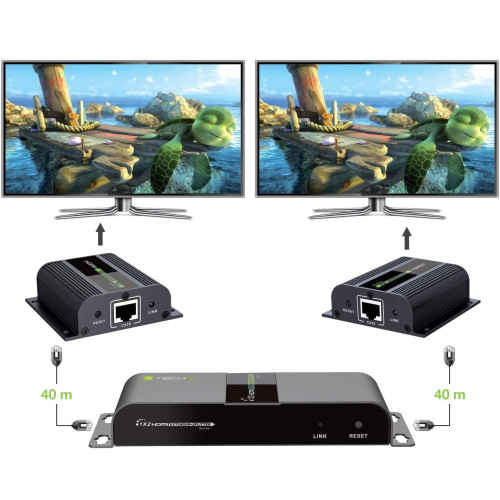 TECHLY IDATA EX-HL21TY ΚΙΤ HDMI EXTENDER 1 ΠΟΜΠΟΣ 2 ΔΕΚΤΕΣ ΜΕ IR 40M CAT6/6a/7