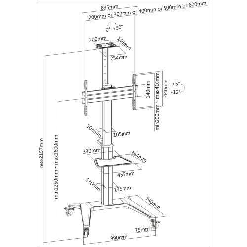 Techly ICA-TR48W Τροχήλατη βάση τηλεόρασης 37 "έως 70" λευκό χρώμα