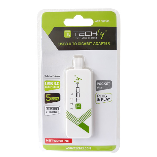Techly IDATA USB-ETGIGA-3A Adapter Converter USB 3.0 Ethernet Gigabit RJ45 Lan