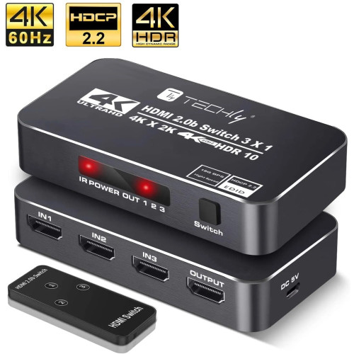 TECHLY IDATA HDMI2-4K3160B HDMI 2.0b Διακόπτης 3 in 1out 4K HDR HDCP2.2 με τηλεχειριστήριο