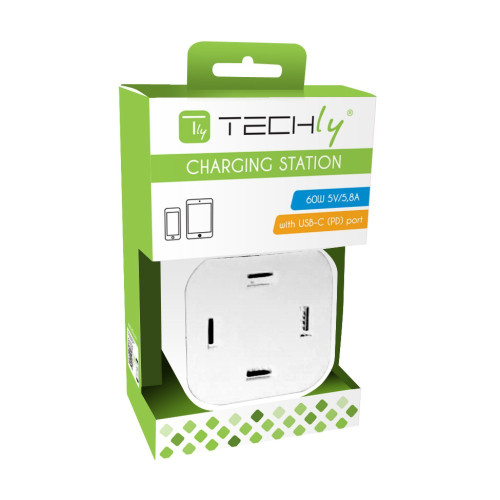 TECHLY IPW-USB-CUB4UAC Σταθμός φόρτισης 4 θύρες USB 60W 5V / 5,8A με θύρα USB-C (PD)