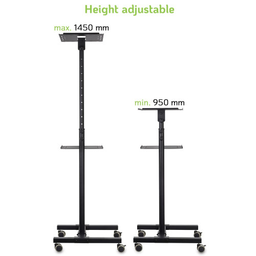 Techly ICA-TB TPM-10 Universal Adjustable Trolley for Notebook Projector with Shelf Black