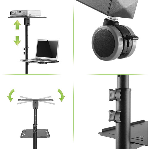 Techly ICA-TB TPM-10 Universal Adjustable Trolley for Notebook Projector with Shelf Black