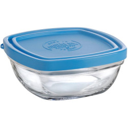 DURALEX Freshbox Carré 9020AM12A1111 Δοχείο αποθήκευσης τροφίμων με καπάκι, 11 x 11 cm, 300 ml, γυαλί, μπλε, συσκευασία 1 τεμαχίου