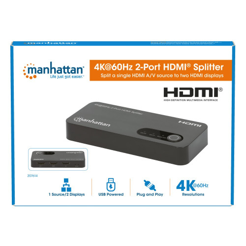 MANHATTAN IDATA HDMI-4K2P60MH HDMI SPLITTER 4K@60Hz UHD 3D με LED 2 κατευθύνσεων
