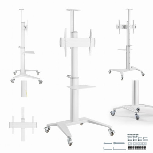 GEMBIRD ALUMINUM TV FLOOR STAND WITH CASTER WHEELS 37′-70′ WHITE