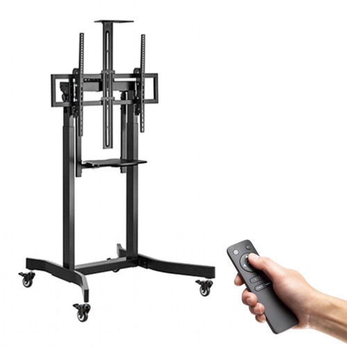 GEMBIRD MOTORIZED HEIGHT ADJUSTABLE TV FLOOR STAND WITH CASTER WHEELS AND REMOTE CONTROL 55′-100′