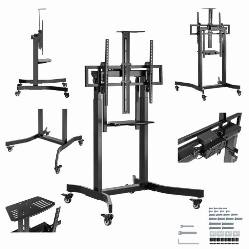 GEMBIRD MOTORIZED HEIGHT ADJUSTABLE TV FLOOR STAND WITH CASTER WHEELS AND REMOTE CONTROL 55′-100′