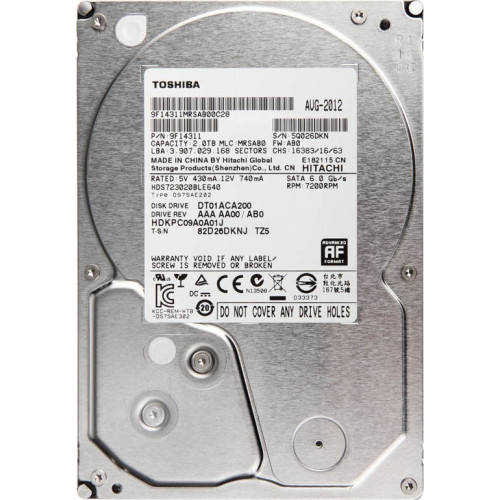 Toshiba DT01 2TB HDD Σκληρός Δίσκος 3.5" SATA III 7200rpm με 64MB Cache για Desktop