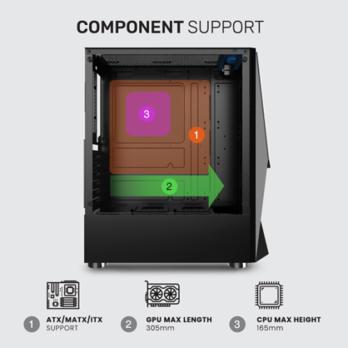 ARMAGGEDDON ATX/MATX PC CASING WITH 3xARGB FANS BLACK