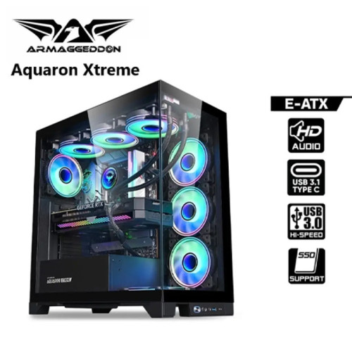 ARMAGGEDDON E-ATX RGB TRANSPARENT FISH TANK GAMING CASE AQUARON XTREME PINK