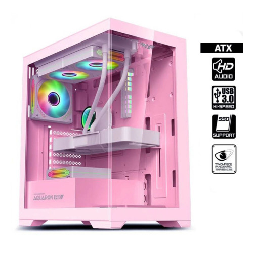 ARMAGGEDDON FULL ATX TRANSPARENT FISH TANK GAMING CASE AQUARON PRO PINK