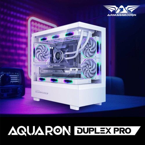ARMAGGEDDON RGB M-ATX DUAL CHAMBER GAMING CASE AQUARON DUPLEX PRO WHITE