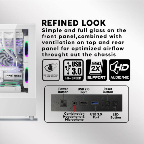 ARMAGGEDDON RGB M-ATX DUAL CHAMBER GAMING CASE AQUARON DUPLEX PRO WHITE