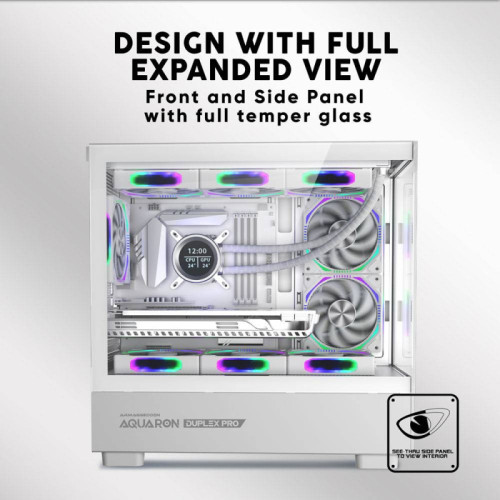 ARMAGGEDDON RGB M-ATX DUAL CHAMBER GAMING CASE AQUARON DUPLEX PRO WHITE
