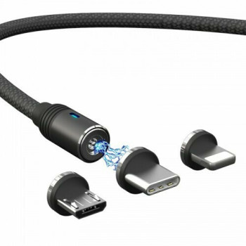 Moxom Magnetic USB to Lightning / Type-C / micro USB Cable Μαύρο 1m