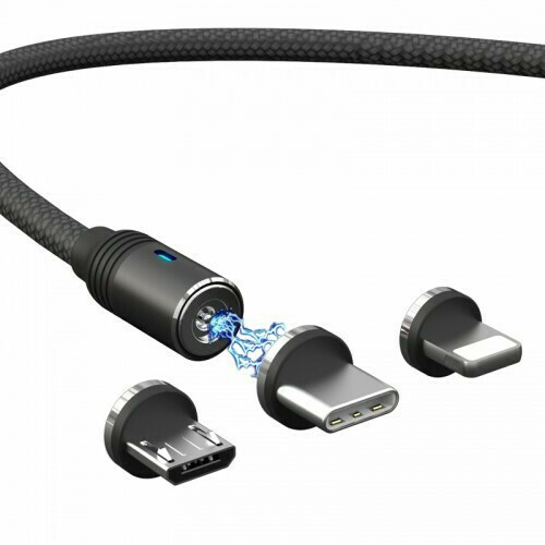 Moxom Magnetic USB to Lightning / Type-C / micro USB Cable Μαύρο 1m