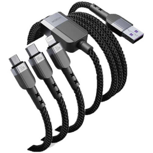 Moxom Magnetic USB to Lightning / Type-C / micro USB Cable Μαύρο 1m