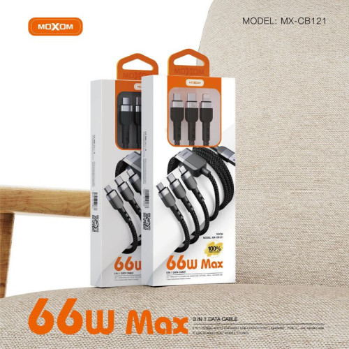 Moxom Magnetic USB to Lightning / Type-C / micro USB Cable Μαύρο 1m