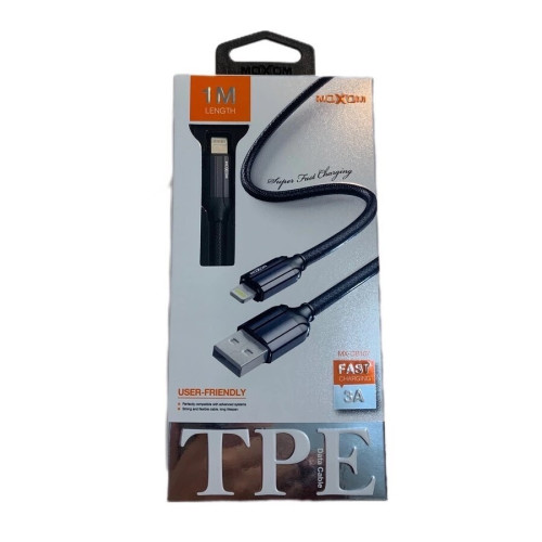 Moxom Braided USB-A to Lightning Cable Μαύρο 1m (MX-CB107)