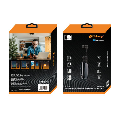 Ακουστικό Επαναφερόμενο BT iXchange UA24 V2.0 Μαύρο
