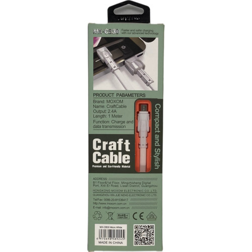 Moxom MX-CB30 Regular USB 2.0 to micro USB Cable Λευκό 1m