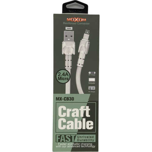 Moxom MX-CB30 Regular USB 2.0 to micro USB Cable Λευκό 1m