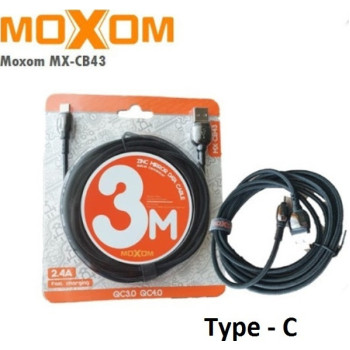 Moxom MX-CB43 Braided USB 2.0 Cable USB-C male - USB-A Μαύρο 3m
