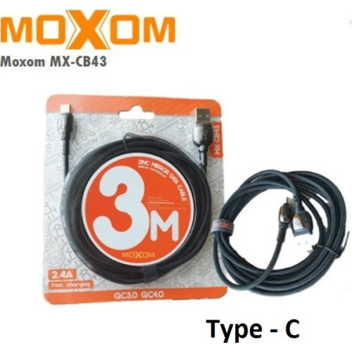 Moxom MX-CB43 Braided USB 2.0 Cable USB-C male - USB-A Μαύρο 3m