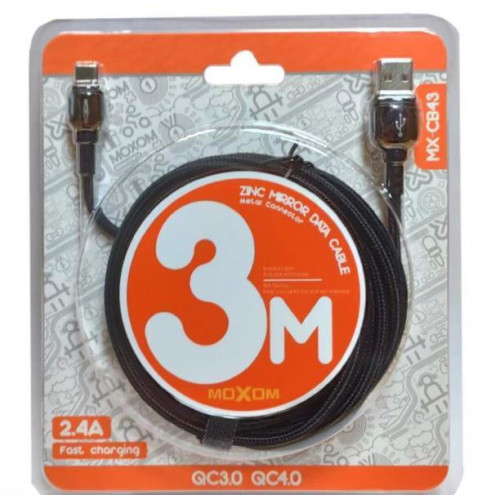 Moxom MX-CB43 Braided USB 2.0 Cable USB-C male - USB-A Μαύρο 3m