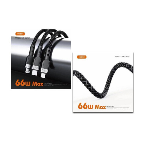 Moxom MX-CB121 Braided USB to Lightning / Type-C / micro USB Cable 3.1A Μαύρο 1m