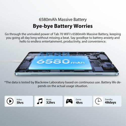 Blackview Quad-Core Tablet 10.1′ (4GB+64GB) TAB70 Wifi Android 13 Grey