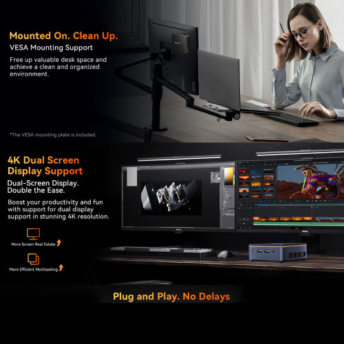 Blackview Mini Pc Intel N150 8GB DDR4 256GB M.2 SSD 2280 4K Dual Display Win 11 Pro Black