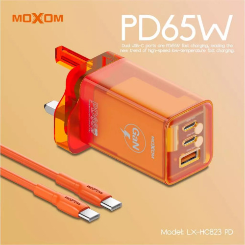 MOXOM LX-HC823PD GAN 65W FAST CHARGER with Type-C to Type-C Cable Black