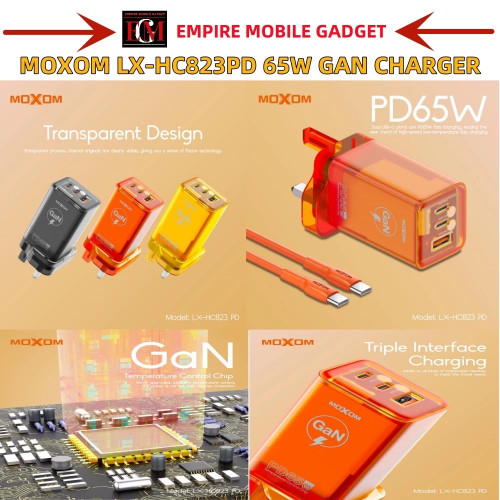 MOXOM LX-HC823PD GAN 65W FAST CHARGER with Type-C to Type-C Cable Black