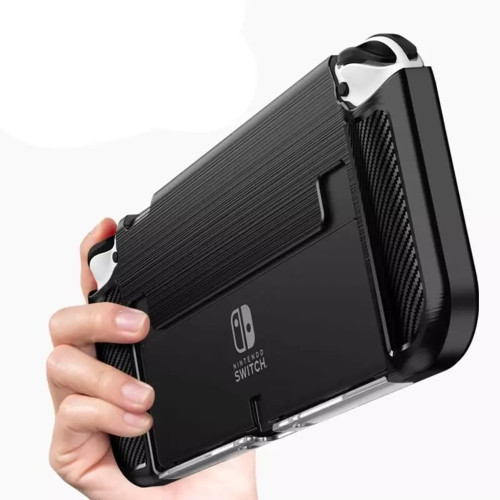 NINTENDO SWITCH OLED Tech-Protect TPU Carbon Case Μαύρο