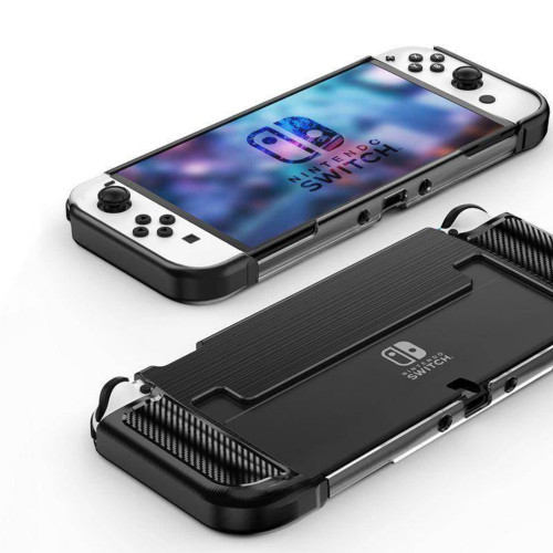 NINTENDO SWITCH OLED Tech-Protect TPU Carbon Case Μαύρο