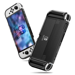 NINTENDO SWITCH OLED Tech-Protect TPU Carbon Case Μαύρο