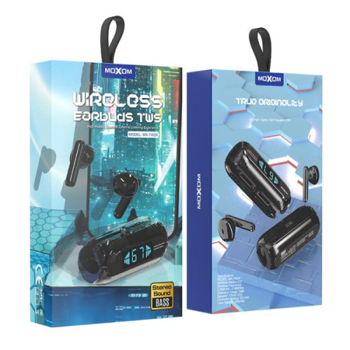 Ασύρματα ακουστικά Moxom MX-TW24 με ψηφιακή οθόνη και εξαιρετικά μπάσα - Μαύρο