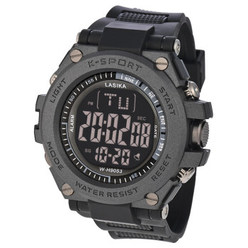 LASIKA W-H9053 Ανδρικό αθλητικό ψηφιακό ρολόι με πυξίδα Ανθεκτικό σε κραδασμούς Λουράκι από ρητίνη Αδιάβροχο Με λειτουργία ξυπνητηριού Καντράν 50 mm για αναρρίχηση Γκρι
