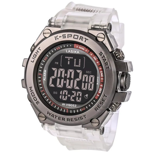 LASIKA W-H9053 Ανδρικό αθλητικό ψηφιακό ρολόι με πυξίδα Ανθεκτικό σε κραδασμούς Λουράκι από ρητίνη Αδιάβροχο Λειτουργία ξυπνητηριού Καντράν 50 mm για αναρρίχηση Διαυγές