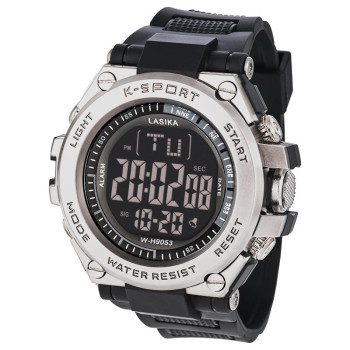 LASIKA W-H9053 Ανδρικό αθλητικό ψηφιακό ρολόι με πυξίδα Ανθεκτικό σε κραδασμούς Λουράκι από ρητίνη Αδιάβροχο Με λειτουργία ξυπνητηριού Καντράν 50 mm για αναρρίχηση Σκούρο μπλε