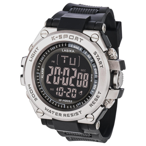 LASIKA W-H9053 Ανδρικό αθλητικό ψηφιακό ρολόι με πυξίδα Ανθεκτικό σε κραδασμούς Λουράκι από ρητίνη Αδιάβροχο Με λειτουργία ξυπνητηριού Καντράν 50 mm για αναρρίχηση Σκούρο μπλε