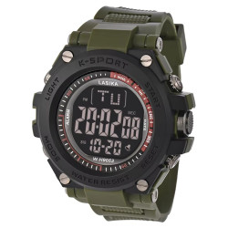 LASIKA W-H9053 Ανδρικό αθλητικό ψηφιακό ρολόι με πυξίδα Ανθεκτικό σε κραδασμούς Λουράκι από ρητίνη Αδιάβροχο Με λειτουργία ξυπνητηριού Καντράν 50 mm για αναρρίχηση Πράσινο