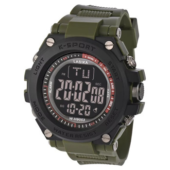 LASIKA W-H9053 Ανδρικό αθλητικό ψηφιακό ρολόι με πυξίδα Ανθεκτικό σε κραδασμούς Λουράκι από ρητίνη Αδιάβροχο Με λειτουργία ξυπνητηριού Καντράν 50 mm για αναρρίχηση Πράσινο