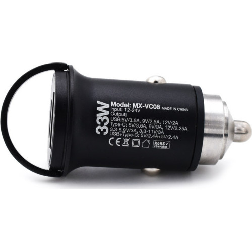 Moxom Φορτιστής Αυτοκινήτου 33W 3.6A με Θύρες: 1xUSB 1xType-C Μαύρος